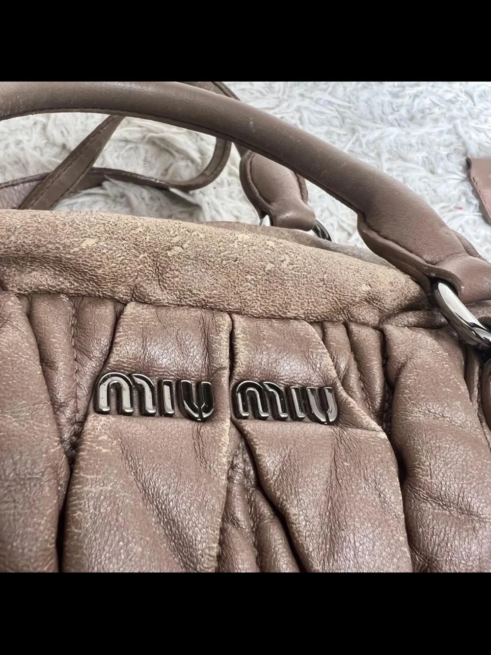 Miu Miu Quilted Leather Shoulder Bag in Taupe